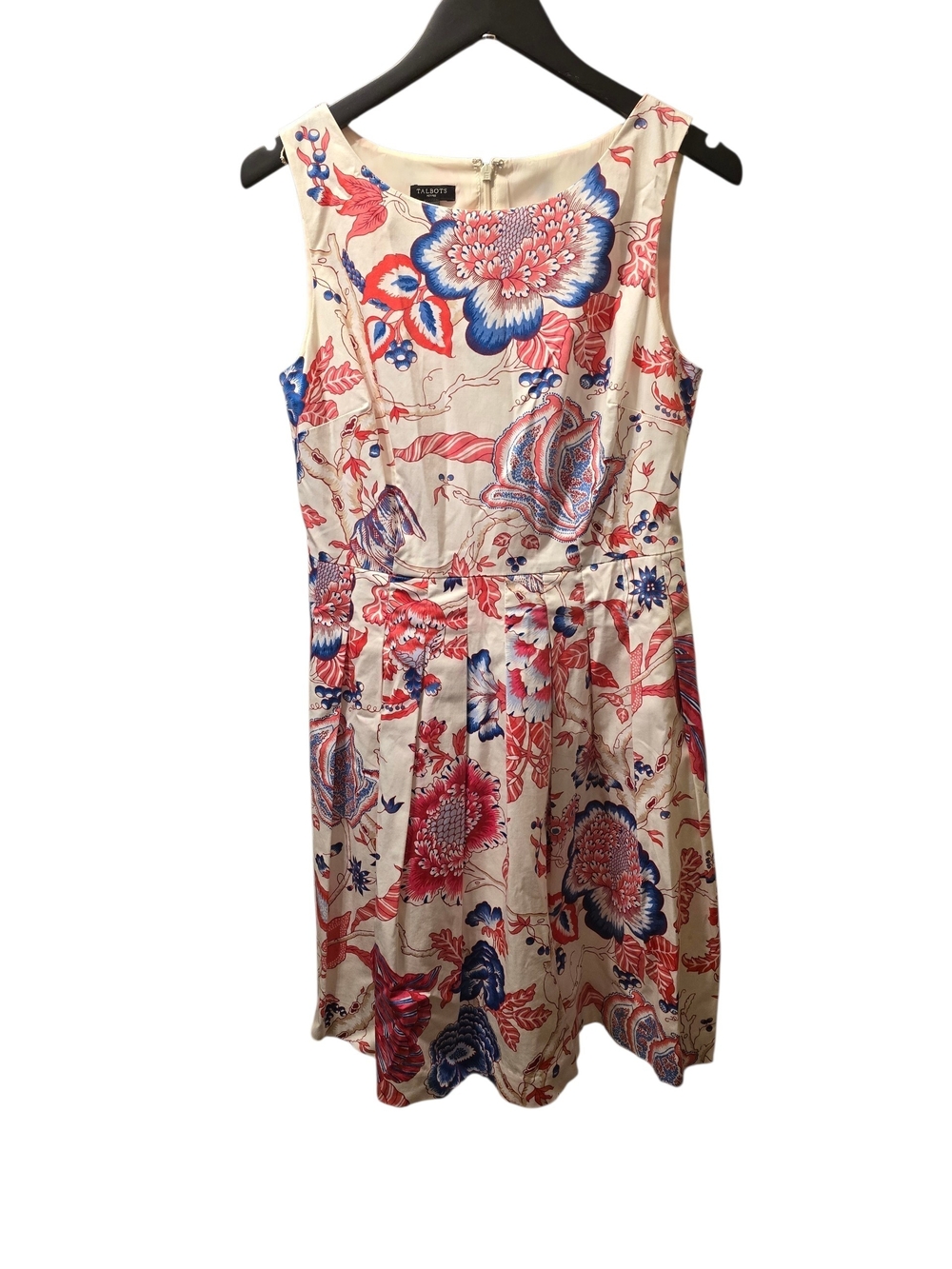 Talbots Cream Sleeveless Mini Dress with Red & Blue Floral Print